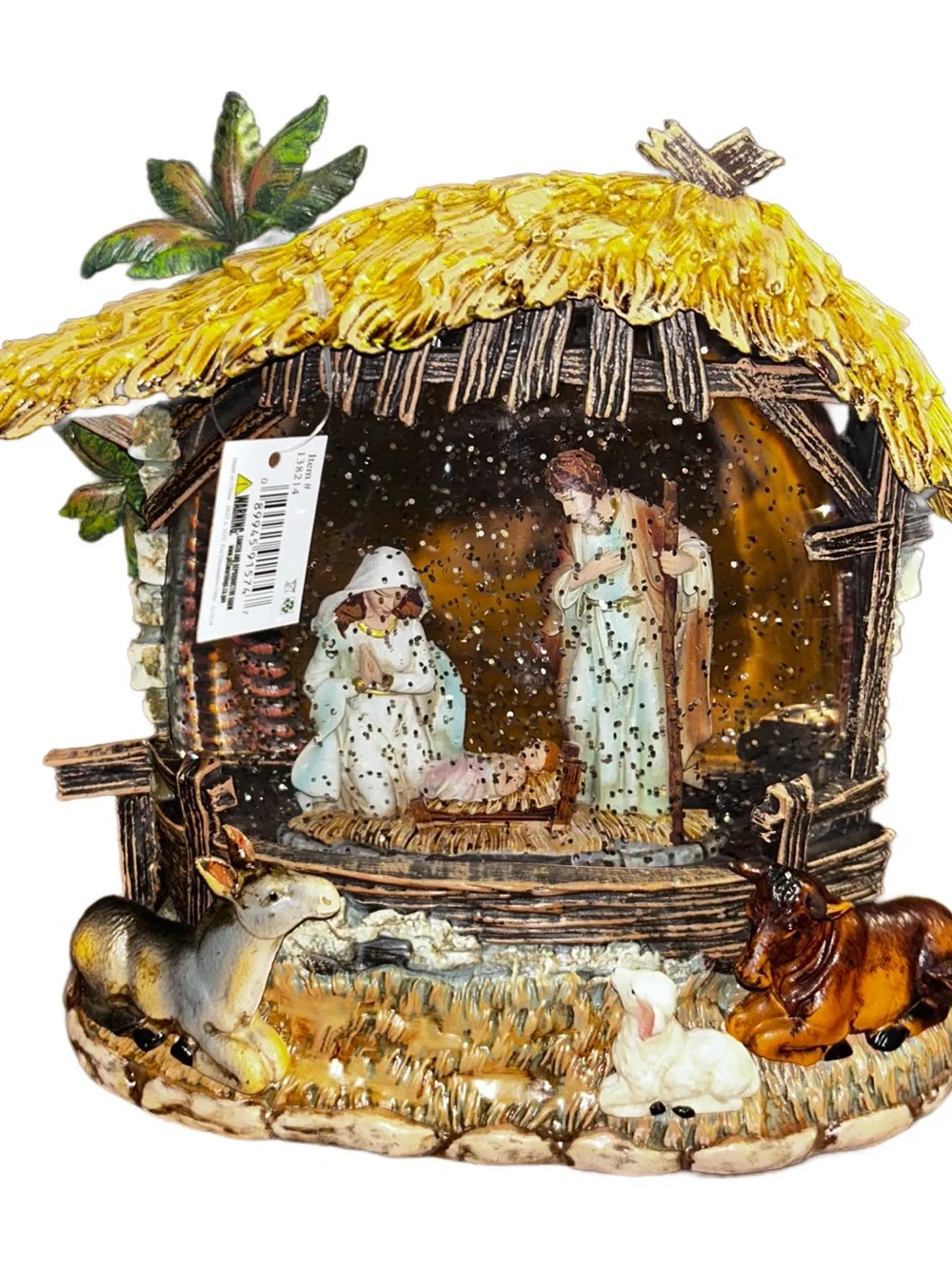 Roman ~ Holy Family & Animals W/ Stable ~ Lighted Swirl Water Lantern ~ New
